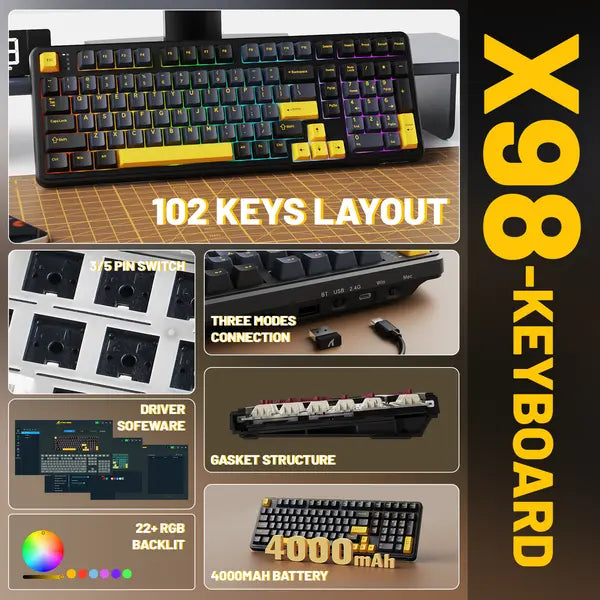 Attack Shark X98 Wireless Mechanical Keyboard - Star Black - Strawberry Switches