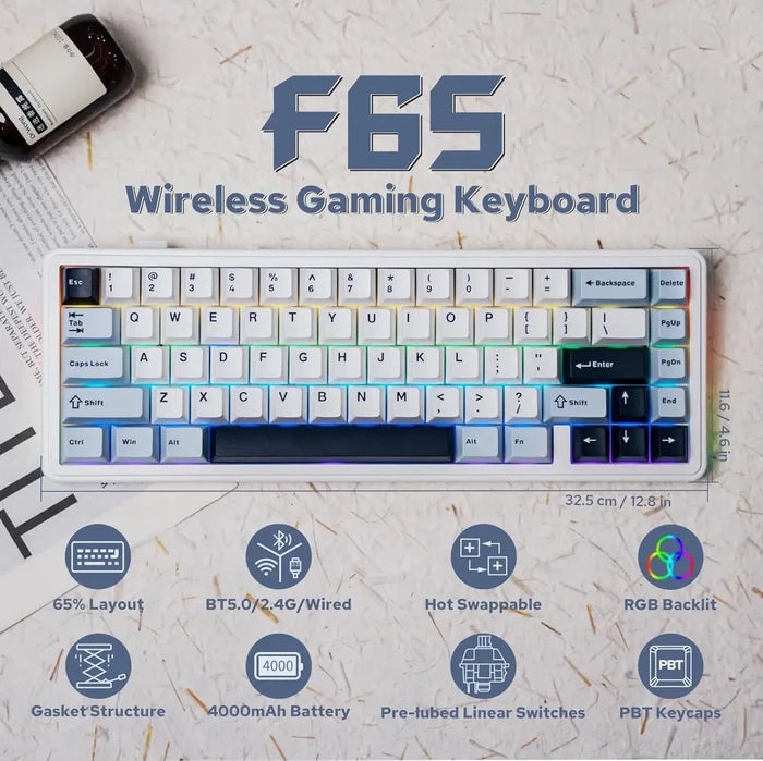 Aula F65 65% Wireless Mechanical Keyboard - White/Pink/Black - PakByte Computers