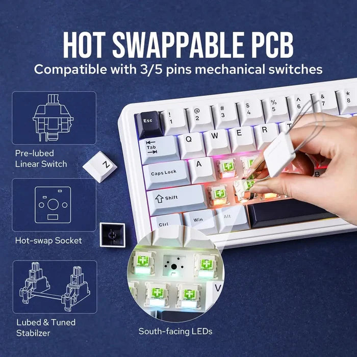 Aula F65 65% Wireless Mechanical Keyboard - White/Pink/Black - PakByte Computers