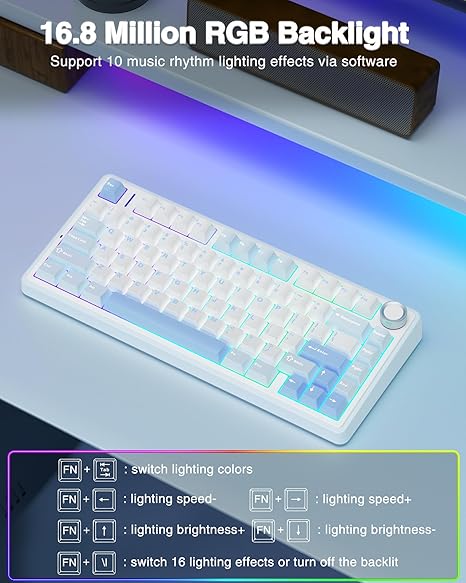 Aula F75 Gasket 75% Wireless Gaming Keyboard - Sea Salt Blue Graywood V3 Switch