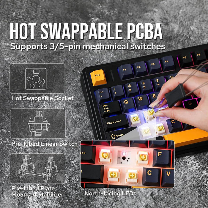 Aula F75 Gasket 75% Wireless Hot Swappable Gaming Keyboard - Black (Graywood V3 Switch) - PakByte Computers