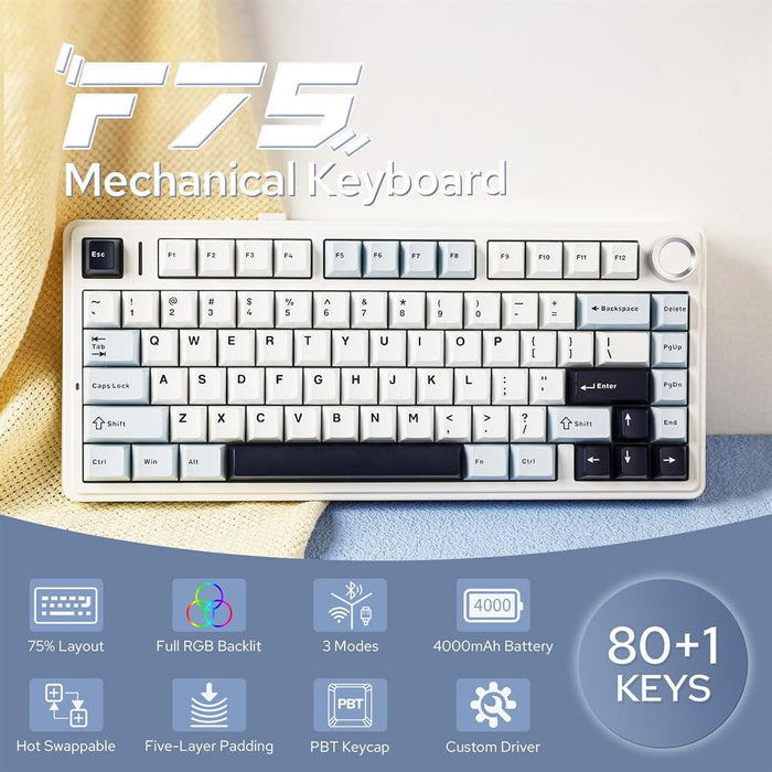 Aula F75 Gasket 75% Wireless Hot Swappable Gaming Keyboard - Light Blue (LEOBOG Reaper Switch) - PakByte Computers