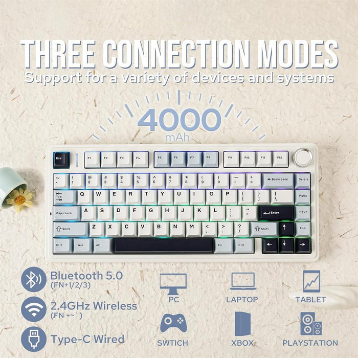 Aula F75 Gasket 75% Wireless Hot Swappable Gaming Keyboard - Light Blue (LEOBOG Reaper Switch) - PakByte Computers
