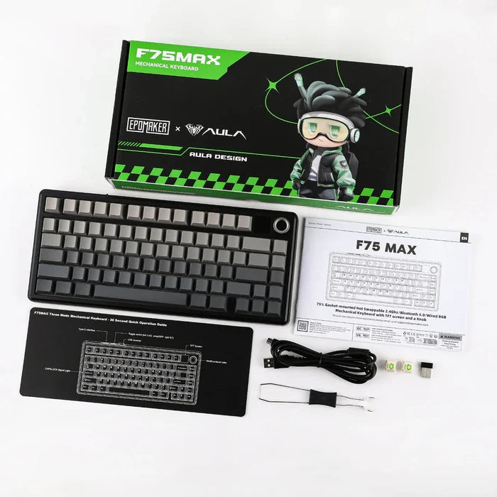 AULA F75 Max Wireless Keyboard with TFT Screen and Knob - Glacier White - PakByte Computers