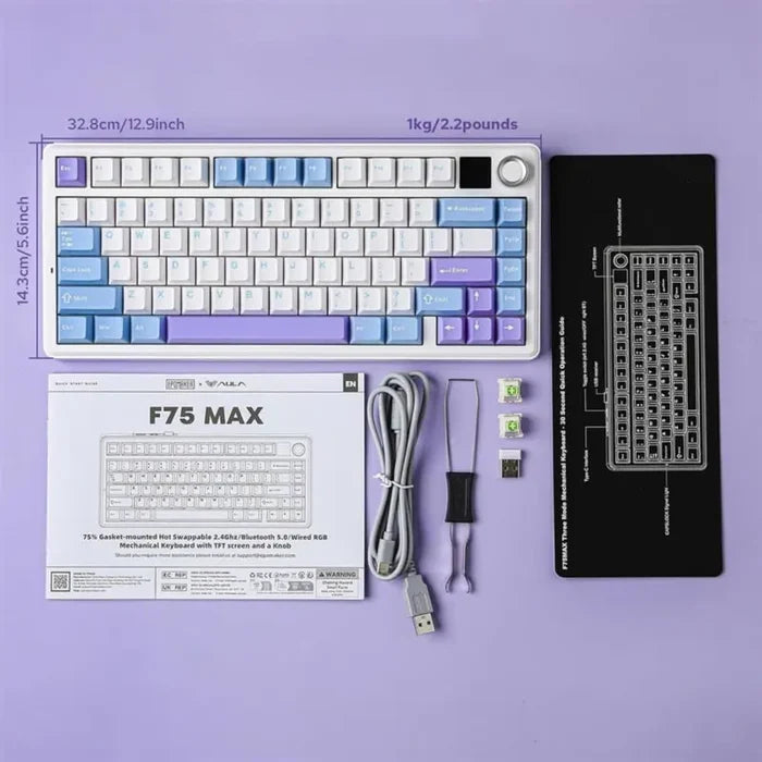 Aula F75 Max Wireless Mechanical Keyboard with TFT Screen and Knob - Gradient Gray - PakByte Computers