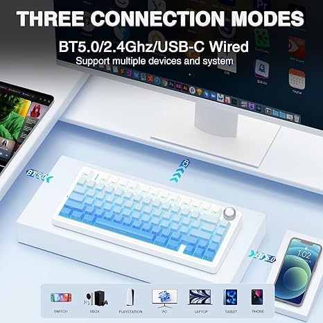AULA F75 Pro 75% Hot Swappable Custom Keyboard - Gradient Blue Star Vector Switches