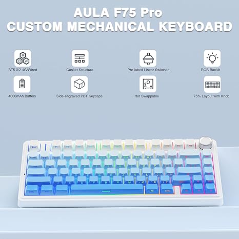 AULA F75 Pro 75% Hot Swappable Custom Keyboard - Gradient Blue Star Vector Switches