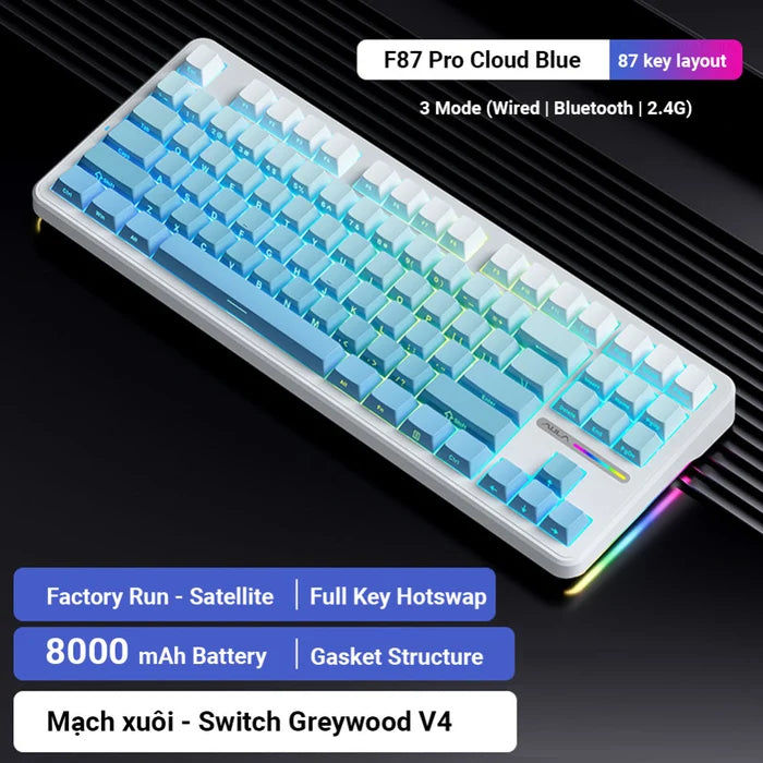 AULA F87 Pro Wireless Mechanical 80% Gasket Hot Swappable Custom Keyboard – Gradient Blue - PakByte Computers