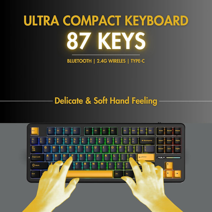 Aula F87 Pro Wireless RGB Gaming Keyboard - Black/Yellow - PakByte Computers