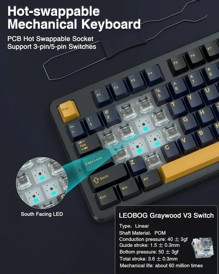 Aula F87 Wireless Mechanical 75% TKL Custom Hot Swappable Gaming Keyboards - Star Black - PakByte Computers