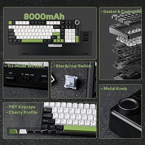 Aula F99 PRO Wireless Gaming Keyboard - White/Black/Green