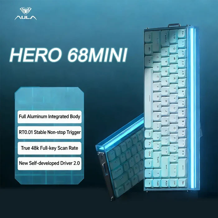 Aula Hero 68 Mini Keyboard with Low-Profile Magnetic Switches - Ice Light Blue