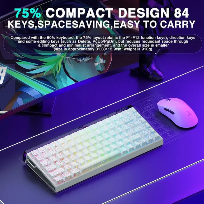 Aula Hero 84 HE 75% Mechanical Hall Effect Magnetic Switches Keyboard - White Contour - PakByte Computers