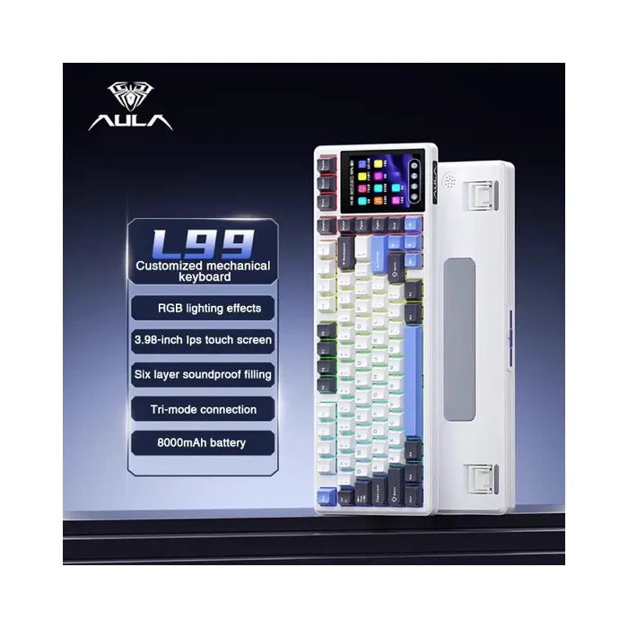 Aula L99 Wireless Mechanical Gaming Keyboard - White/Purple - Caramel Latte Switches