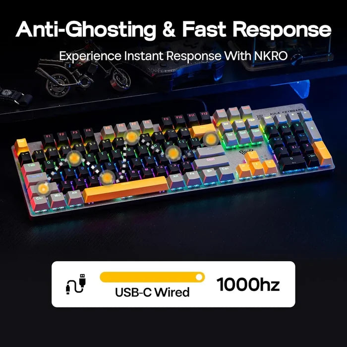 Aula S500 Wired 100% Full Size Mechanical Keyboard with Number Pad - Black/Gray