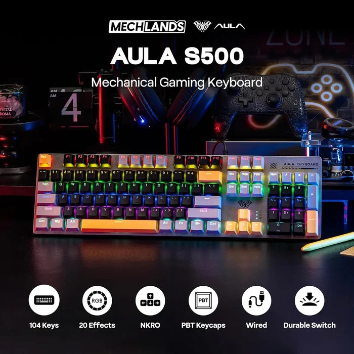 Aula S500 Wired 100% Full Size Mechanical Keyboard with Number Pad - Black/Gray