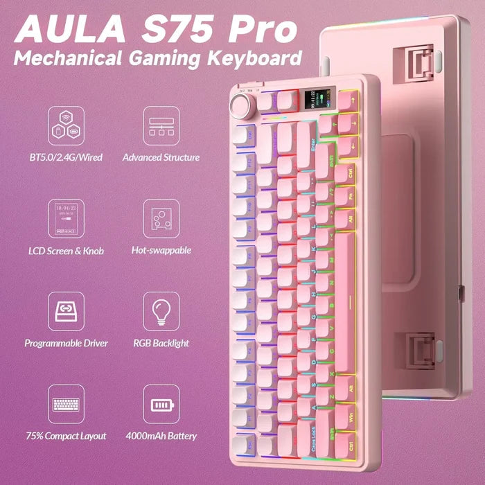 Aula S75 PRO Wireless Mechanical Keyboard - Gradient Pink Star Vector switch