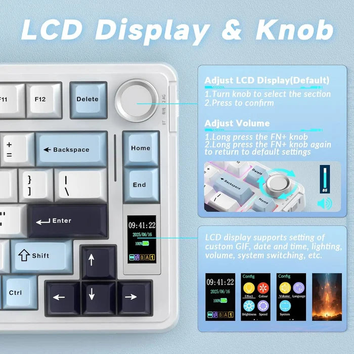 Aula S75 PRO Wireless Mechanical Keyboard - Light Blue/White Star vector switch