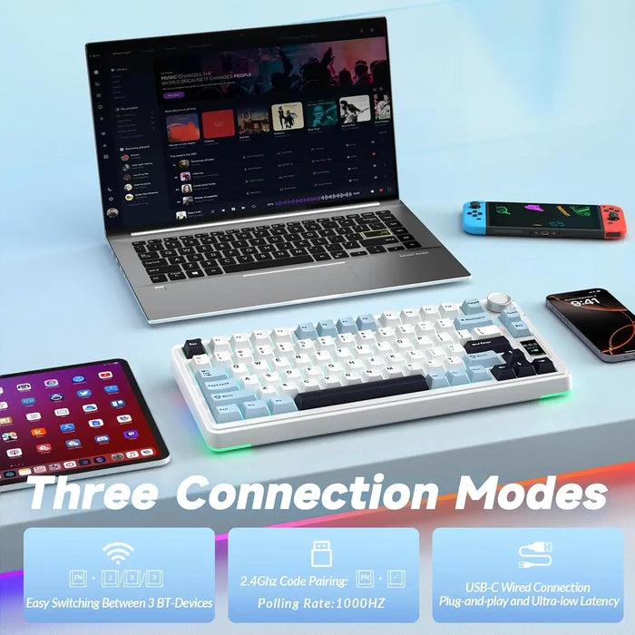 Aula S75 PRO Wireless Mechanical Keyboard - Light Blue/White Star vector switch