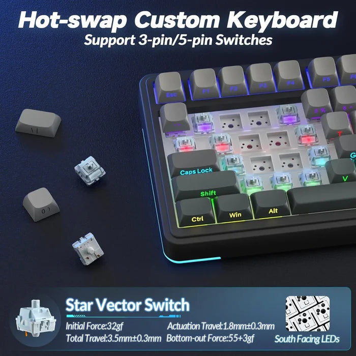 AULA S75 Pro Wireless Mechanical Keyboard w/ Screen - Gradient Gray - Star Vector Switch