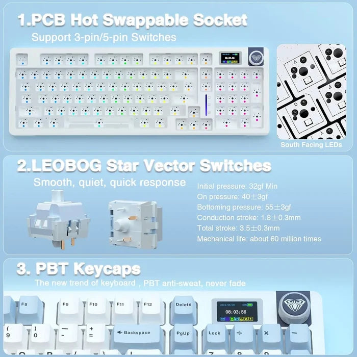 Aula S98 Pro Wireless Mechanical Keyboard - Glacier Blue
