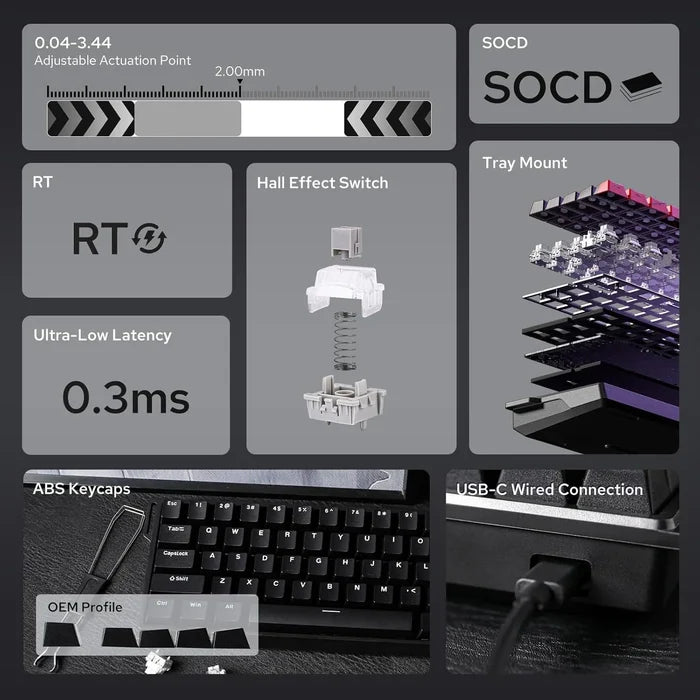 Aula WIN60 HE 60% Wired Magnetic Keyboard, 8000 Hz Polling Rate - Black - PakByte Computers