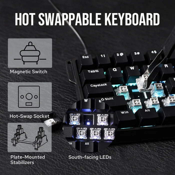 Aula WIN60 HE 60% Wired Magnetic Keyboard, 8000 Hz Polling Rate - Black - PakByte Computers