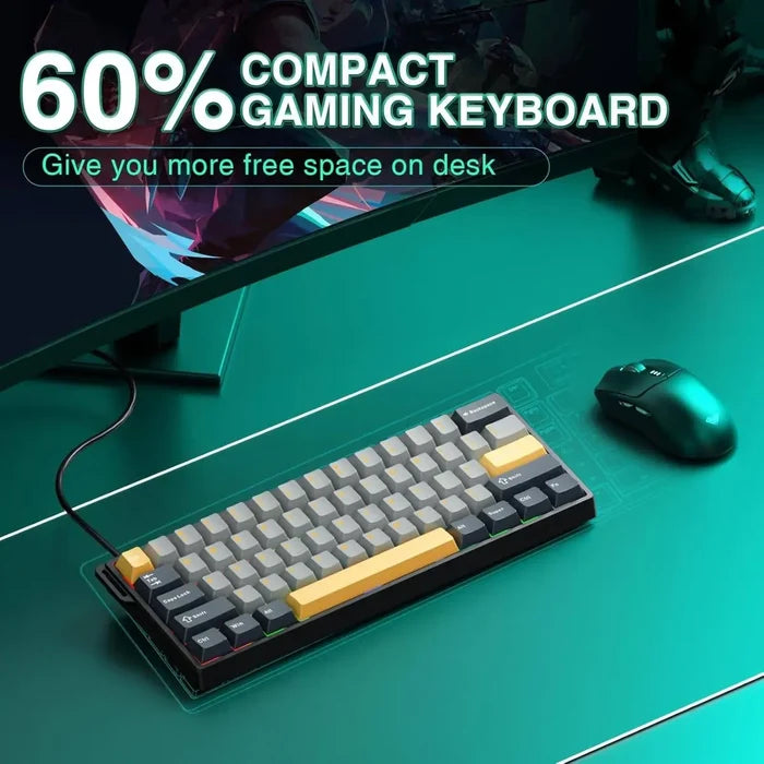 Aula WIN60 HE Max 65% Wired Gasket-Mounted Gaming Keyboard - Grey/Yellow - PakByte Computers