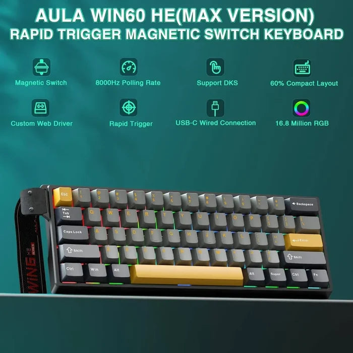 Aula WIN60 HE Max 65% Wired Gasket-Mounted Gaming Keyboard - Grey/Yellow - PakByte Computers