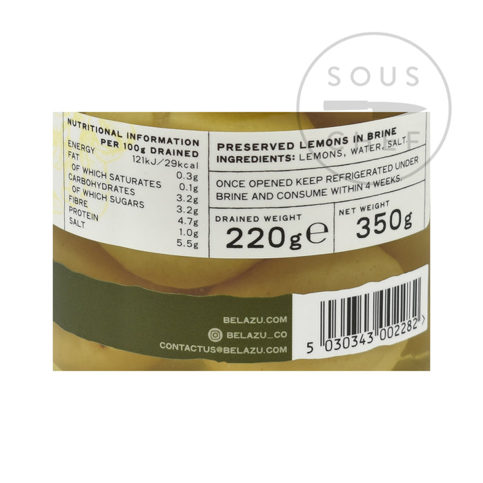 Belazu Beldi Preserved Lemons 350g Ingredients Jam Honey & Preserves Ingredients Nutritional Information