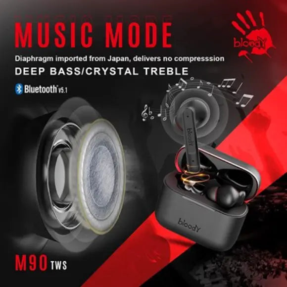 Bloody M90 TWS ANC Gaming Earbuds | Black - Red - PakByte Computers