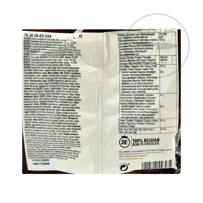 Sous Chef Callebaut Dark Chocolate Couverture 70% 500g Ingredients Baking Ingredients Cooking Chocolate