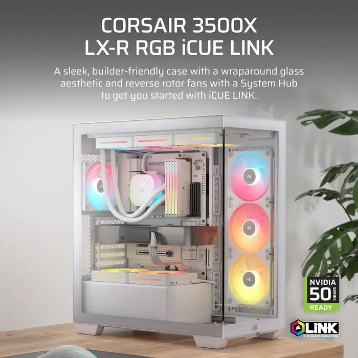 Corsair 3500X LX-R RGB Mid-Tower PC Case with iCUE LINK System Hub - White - PakByte Computers