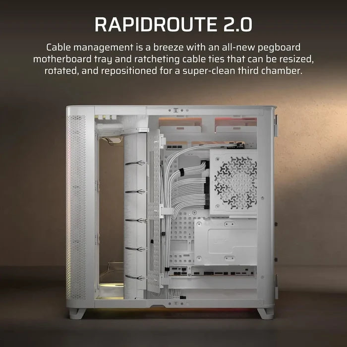 Corsair Air 5400 LX-R RGB iCUE Link Triple Chamber Mid-Tower PC Case - White - PakByte Computers