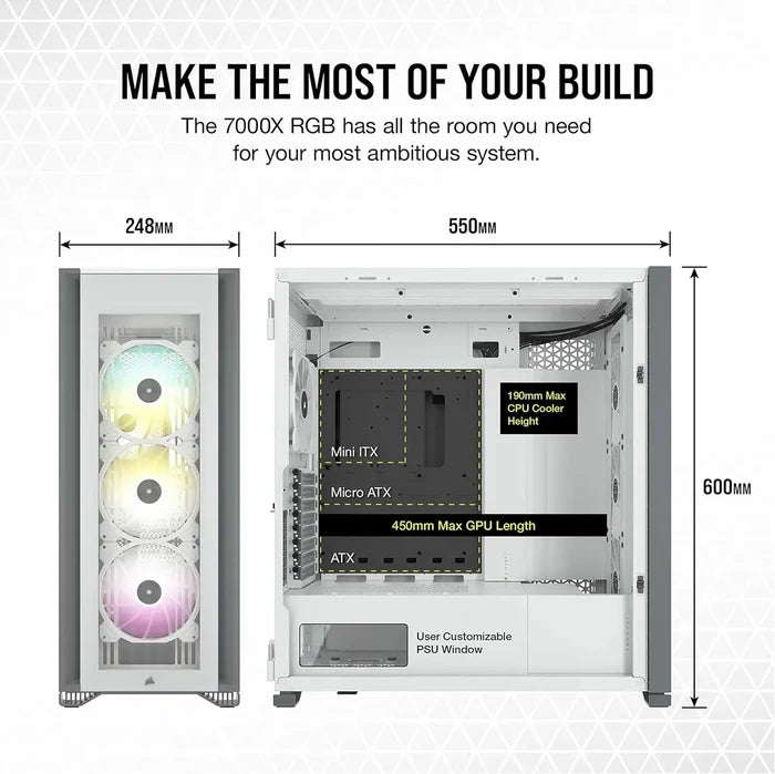 Corsair iCUE 7000X RGB Full-Tower ATX PC Case - White - PakByte Computers