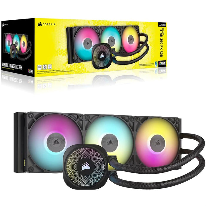 Corsair iCUE LINK TITAN 360 RX RGB AIO Liquid CPU Cooler, Black, CW-9061018-WW - PakByte