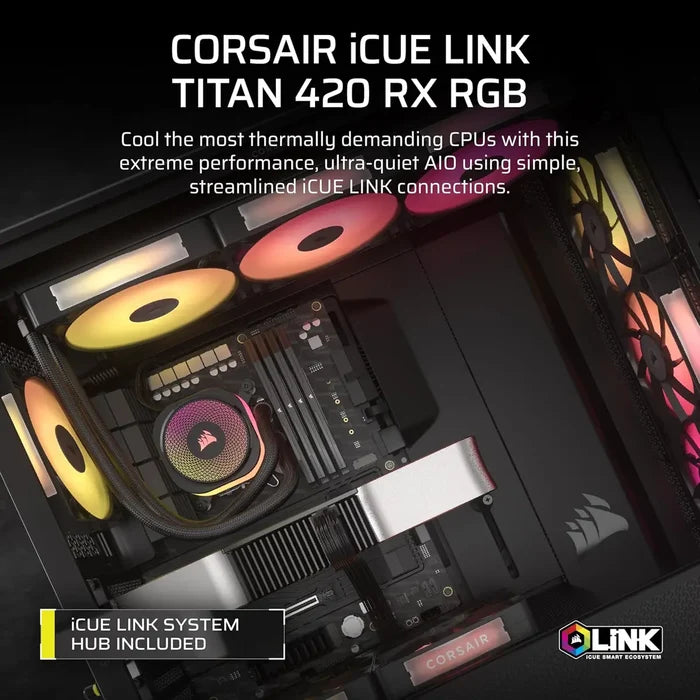 Corsair iCUE Link Titan 420 RX RGB Liquid CPU Cooler - Black - PakByte Computers