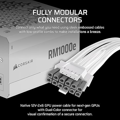 CORSAIR RM1000e (2025) Fully Modular Low-Noise ATX Power Supply - White - PakByte Computers
