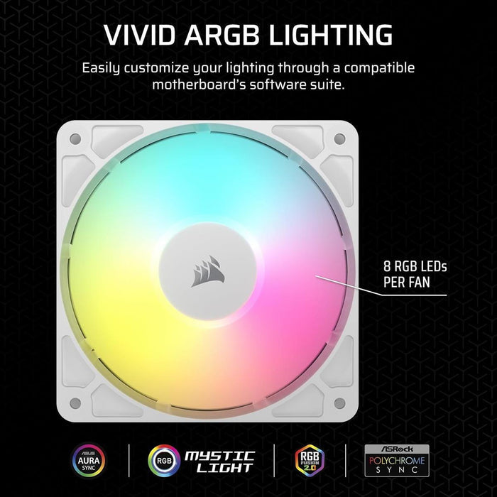 Corsair RS120 ARGB 120mm PWM Fan, Daisy-Chain Connection, Low-Noise, Magnetic Dome Bearing – Single Pack - White - PakByte Computers