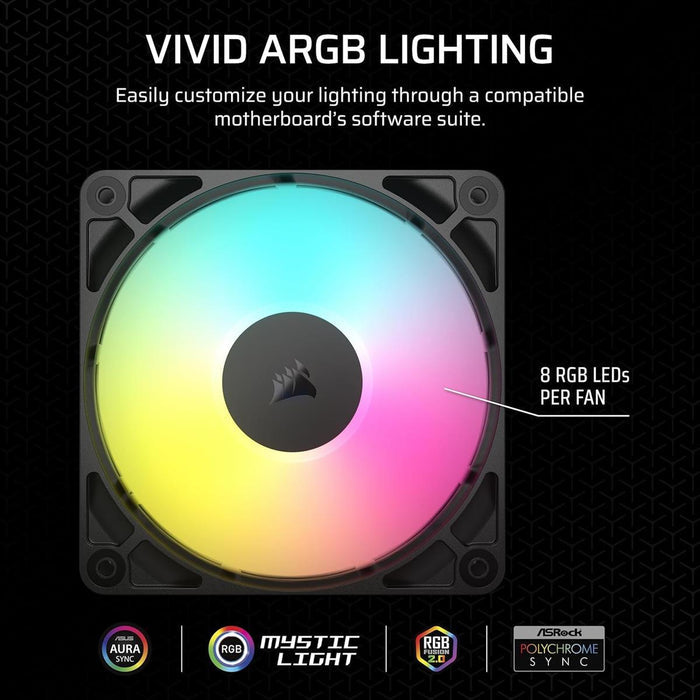 Corsair RS120 ARGB 120mm PWM Fans, Daisy-Chain Connection, Low-Noise, Magnetic Dome Bearing – Triple Pack - Black - PakByte Computers