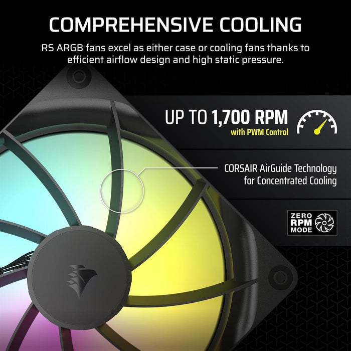Corsair RS140 ARGB 140mm PWM Fan, Daisy-Chain Connection, Low-Noise, Magnetic Dome Bearing – Single Pack (Black) - PakByte