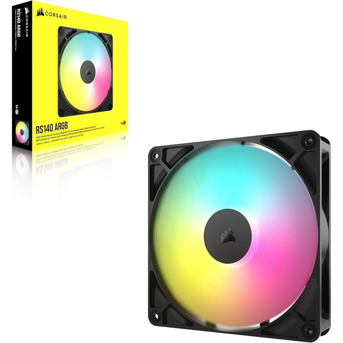 Corsair RS140 ARGB 140mm PWM Fan, Daisy-Chain Connection, Low-Noise, Magnetic Dome Bearing – Single Pack (Black) - PakByte