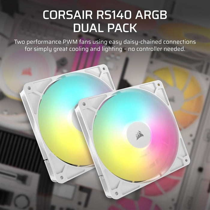 Corsair RS140 ARGB 140mm PWM Fans - Dual Pack - White - CO-9050187-WW - PakByte
