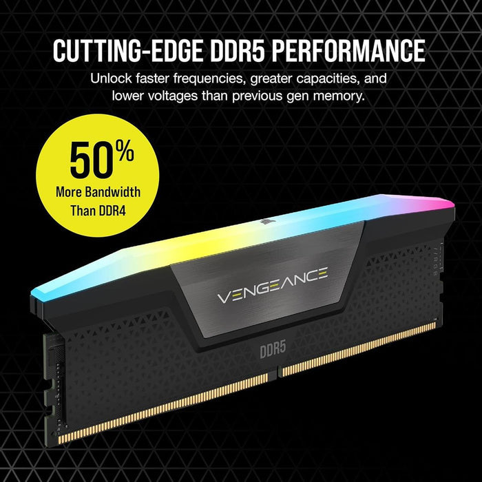 Corsair Vengeance RGB 16GB (1x16GB) 5200MHz CL40 DDR5 RAM Intel XMP iCUE Compatible Computer Memory - Black - PakByte Computers