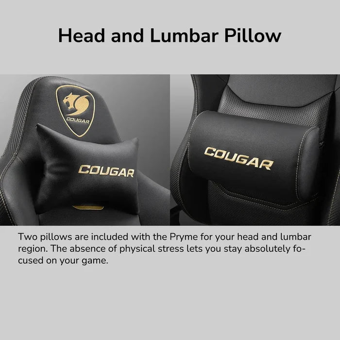 Cougar Pryme PVC Leather, 3D Armrest, Lumbar and Head Pillow Gaming Chair - Gold