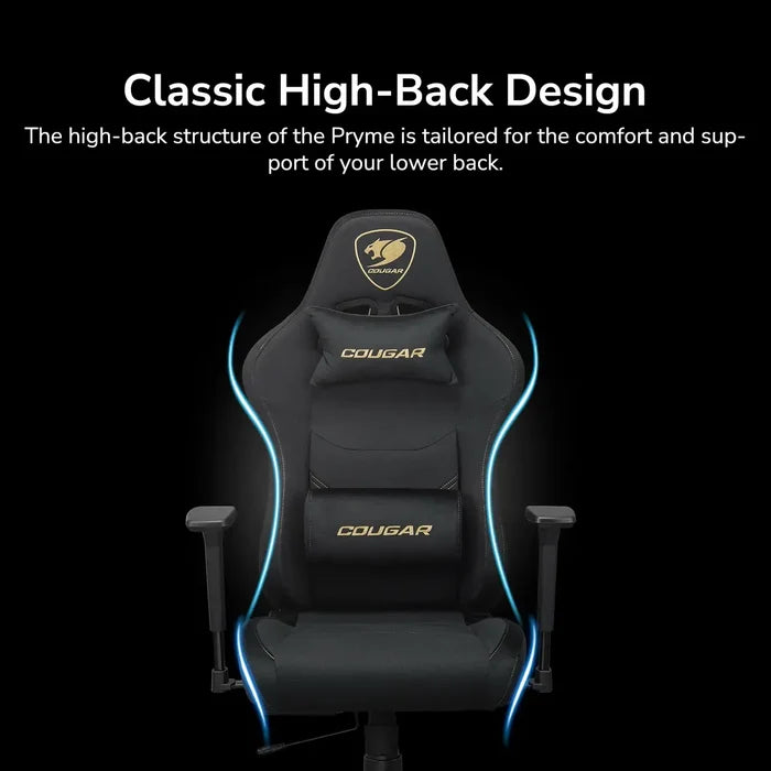 Cougar Pryme PVC Leather, 3D Armrest, Lumbar and Head Pillow Gaming Chair - Gold