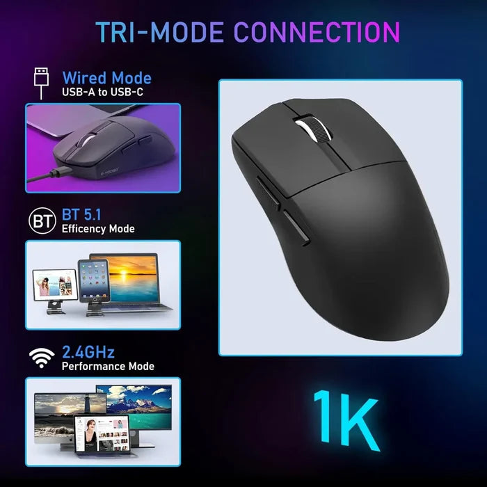 E-Yooso X44 Tri-mode Lightweight Gaming Mouse - Black