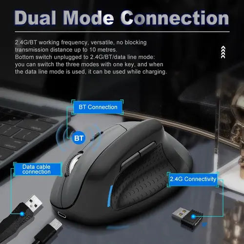 E-Yooso X45 Ergonomic Wireless Vertical Mouse - Black