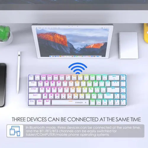 E-Yooso Z686 Tri-Mode Wireless (BT/2.4G/USB) Type-C Wired, Mechanical Keyboard - White, Blue switch