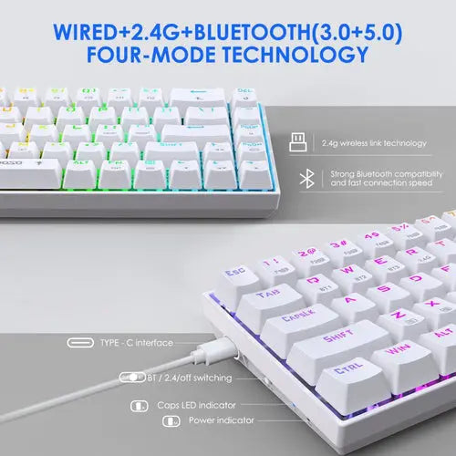 E-Yooso Z686 Tri-Mode Wireless (BT/2.4G/USB) Type-C Wired, Mechanical Keyboard - White, Blue switch